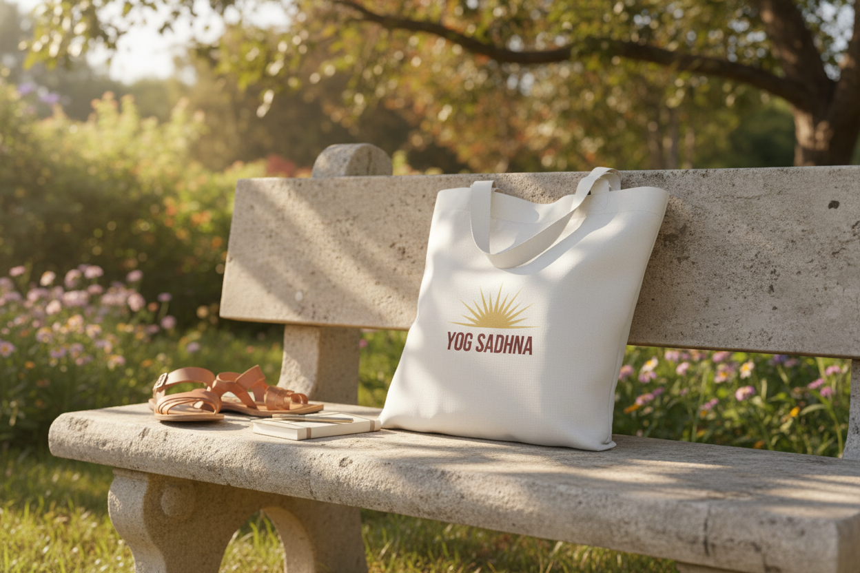 Yog Sadhna tote bag outdoor garden setting
